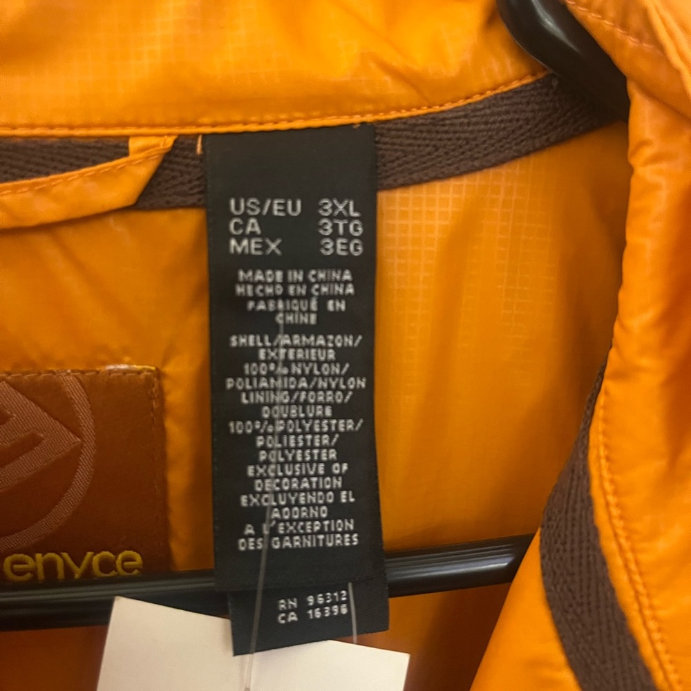 Orange BRAND NEW ENYCE jacket. Zipper front, side pockets. Unisex. Size 3X